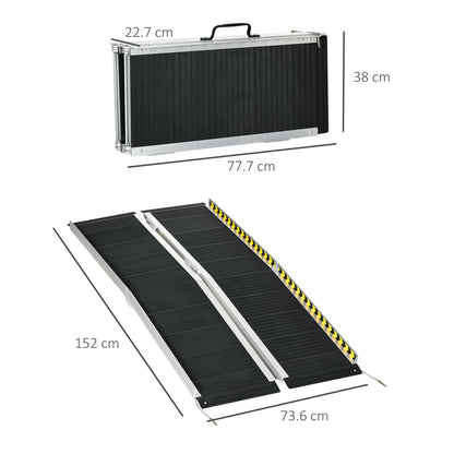 HOMCOM Wheelchair Ramp, 152L x 73Wcm, 272KG Capacity, Folding Aluminium Threshold Ramp w/ Non-Skid Surface, Transition Plates Above & Below for Steps