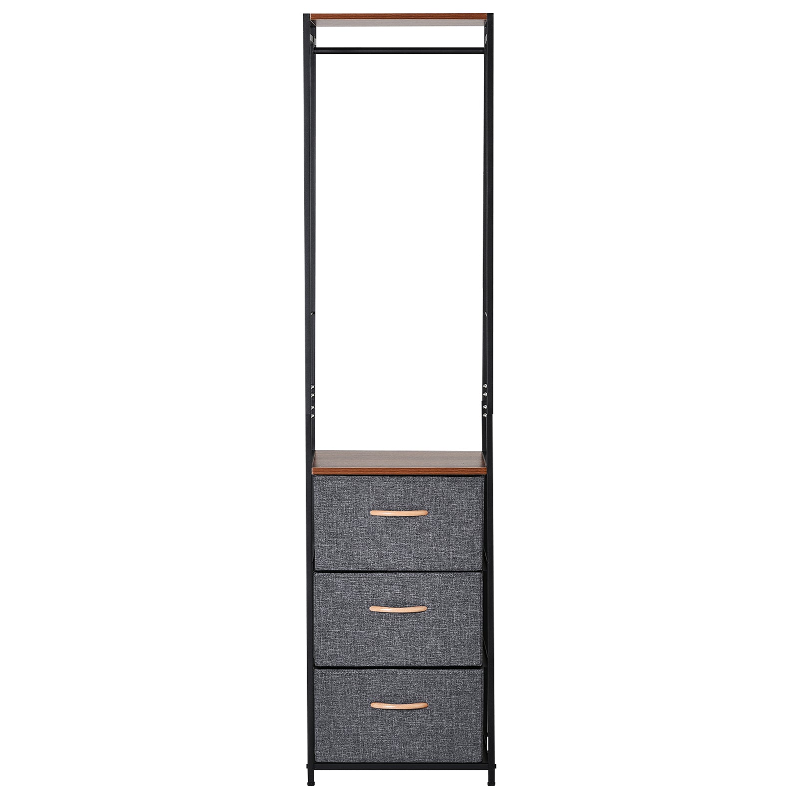 HOMCOM Chest of Drawers with Coat rack Steel Frame 3 Drawers  Bedroom Hallway Home Furniture Black Brown