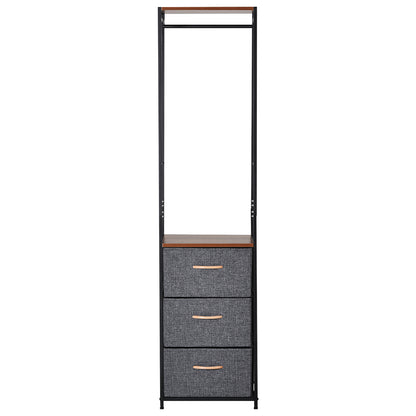 HOMCOM Chest of Drawers with Coat rack Steel Frame 3 Drawers  Bedroom Hallway Home Furniture Black Brown