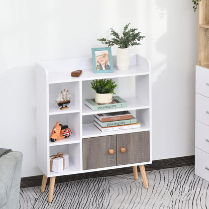 HOMCOM Multi-Shelf Modern Bookcase Freestanding Storage w/ Cabinet 6 Shelves Wood Legs Home Office Display Furniture Stylish White