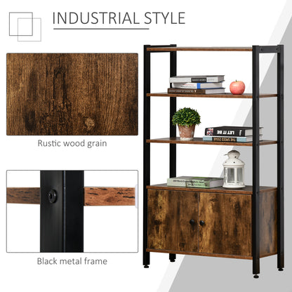 HOMCOM Industrial Bookshelf, Storage Cabinet with 3-Tier with Doors, for Home Office, Living Room Rustic Brown