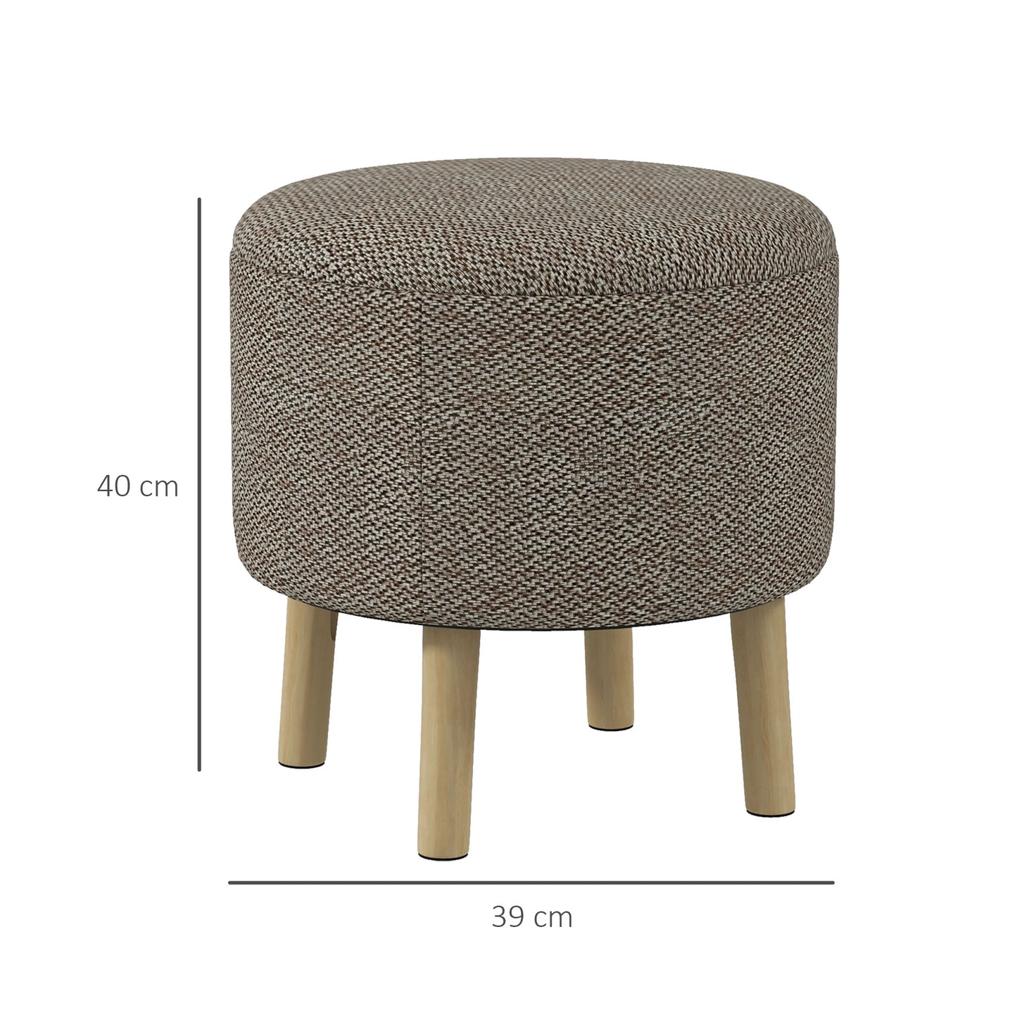 HOMCOM Round Ottoman Stool with Storage, Linen Fabric Upholstered Foot Stool with Padded Seat, Hidden Space and Wood Legs