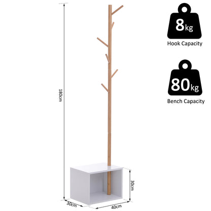 HOMCOM 180 cm Coat Rack Storage Bench Hallway Tree Hat Hanger Entryway Stand Garment Organiser Bedroom Living Room