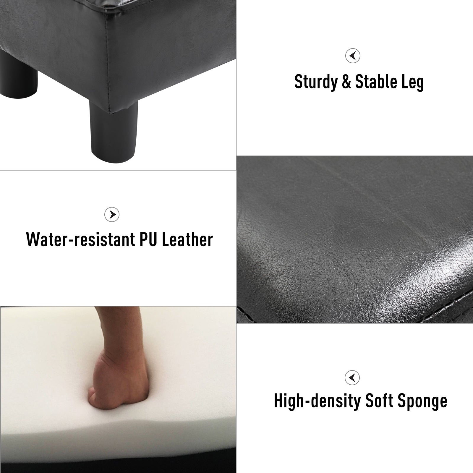 HOMCOM PU Leather Footstool Foot Rest Small Seat Foot Rest Chair Black Home Office with Legs 40 x 30 x 24cm