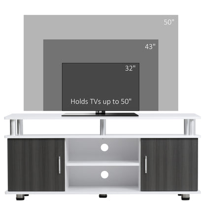 HOMCOM TV Cabinet Unit for TVs up to 55'' with Storage Shelf and Cupboards, Living Room Entertainment Center Media Console, Grey and White