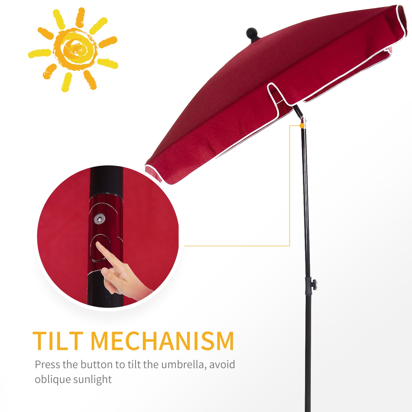 Outsunny Red Rectangular Garden Parasol Aluminium Sun Umbrella Patio Garden Tilt 2M x 1.25M