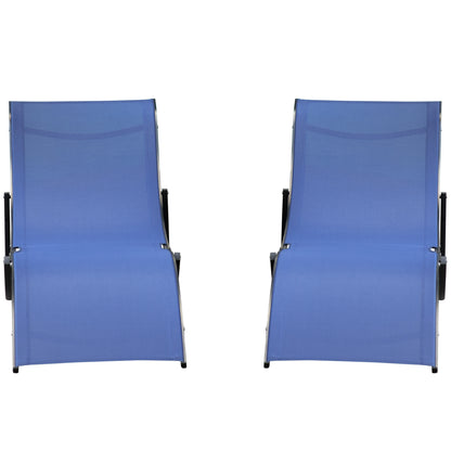 Outsunny Set of 2 S-shaped Foldable Lounge Chair Sun Lounger Reclining Outdoor Chair for Patio Beach Garden Blue