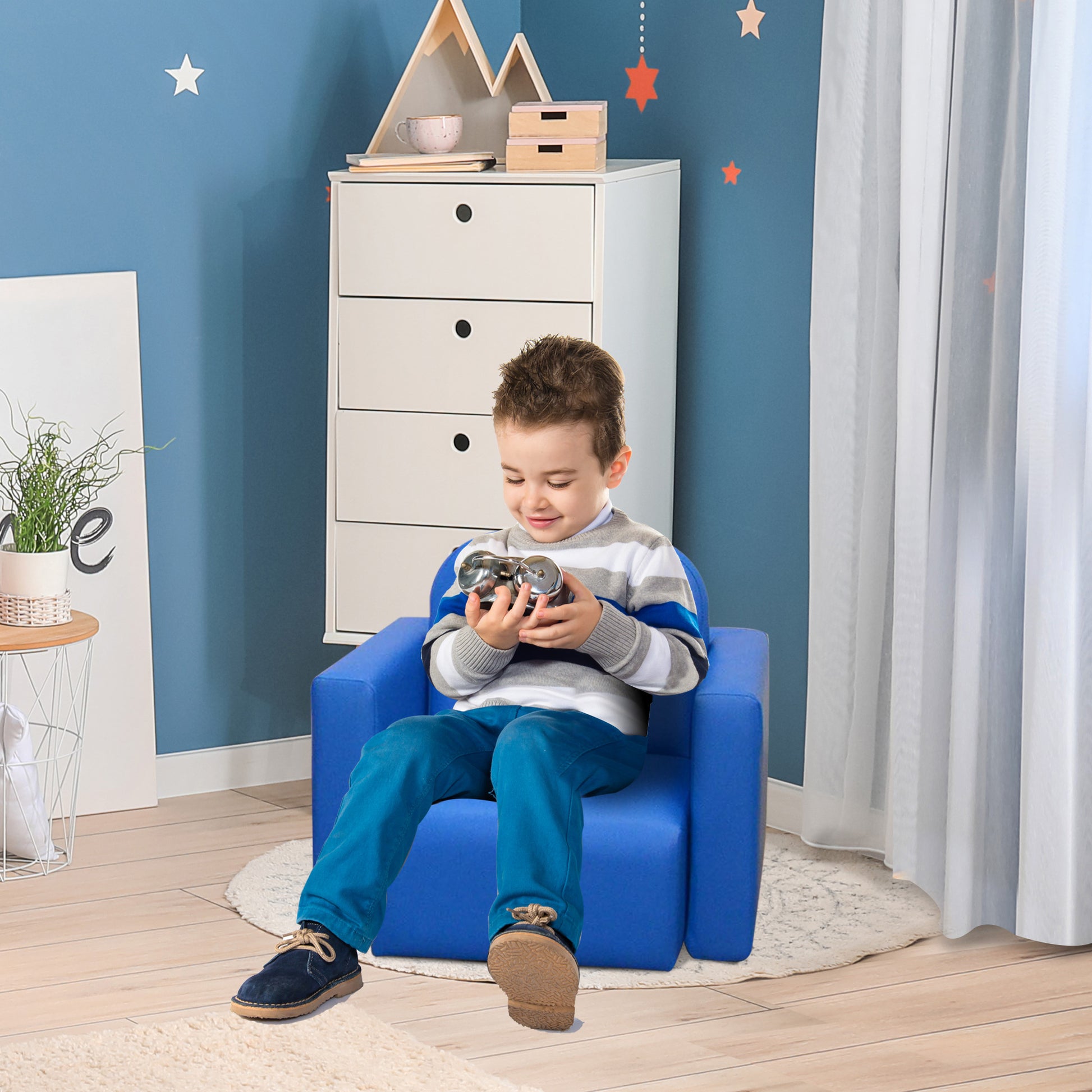 HOMCOM 2 In 1 Toddler Sofa Chair,  48 x 44 x 41 cm, for Game Relax Playroom, Blue