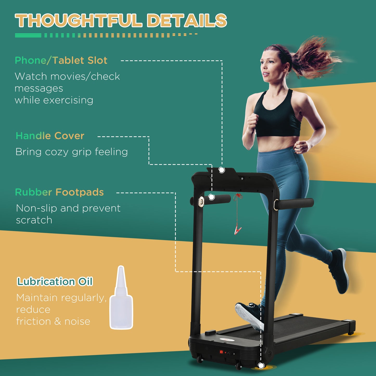 HOMCOM 600W Motorised Treadmill 12 programmes 10km/h Safety Button w/ LCD Monitor Foldable Portable Wheels Running Walking Machine Home Office Black