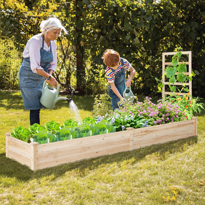 Raised Garden Bed with Planter Box and Trellis for Garden Patio-Natural