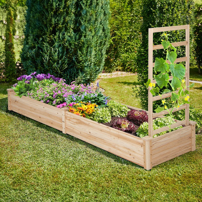 Raised Garden Bed with Planter Box and Trellis for Garden Patio-Natural