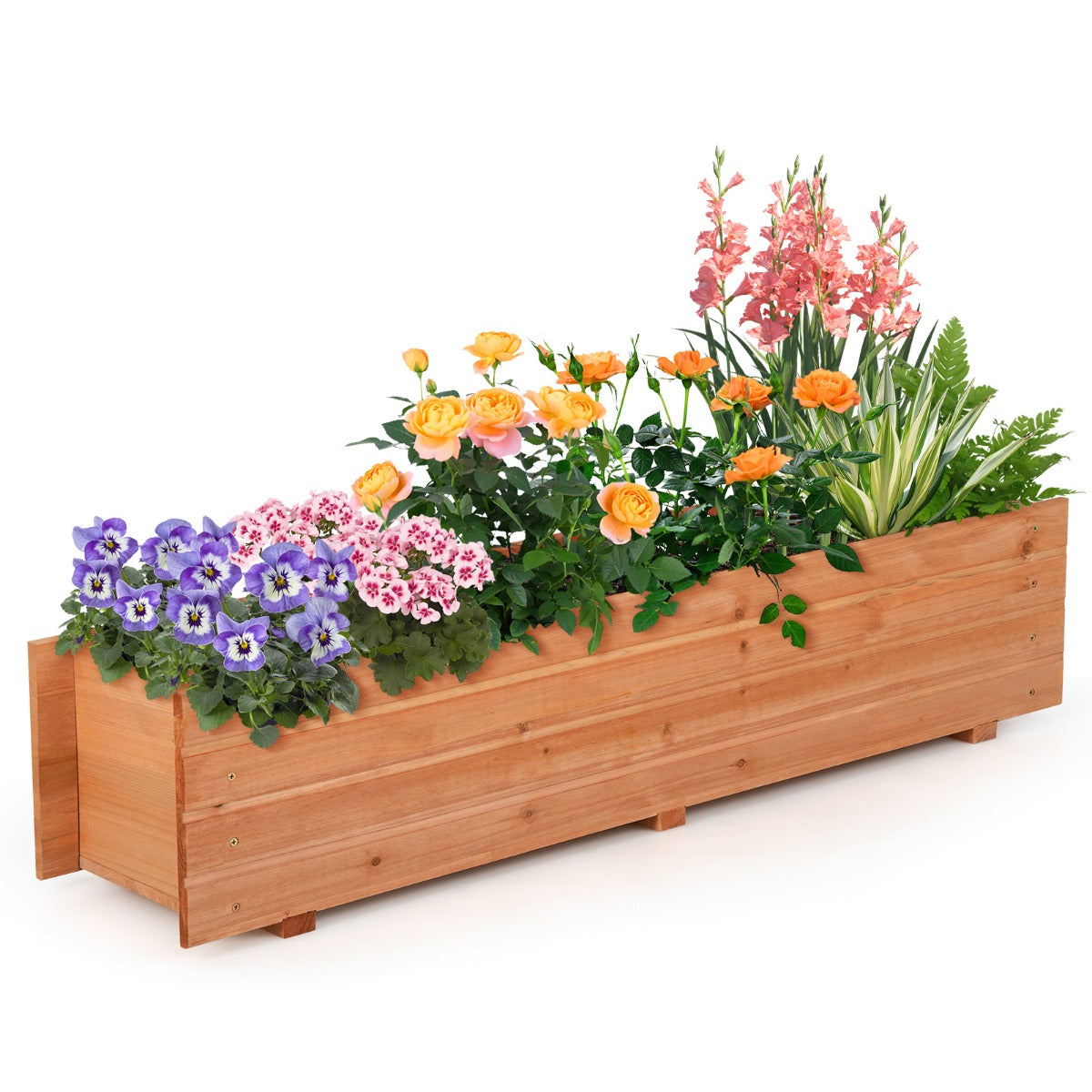 Fir Wood Planter Box with 2 Drainage Holes and 3 Added Bottom Crossbars-Orange