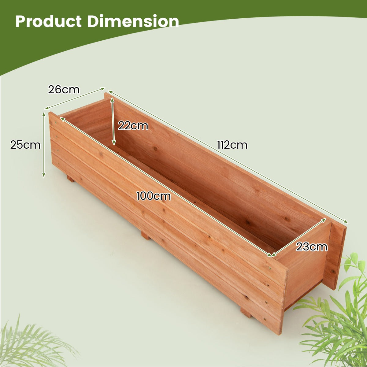 Fir Wood Planter Box with 2 Drainage Holes and 3 Added Bottom Crossbars-Orange