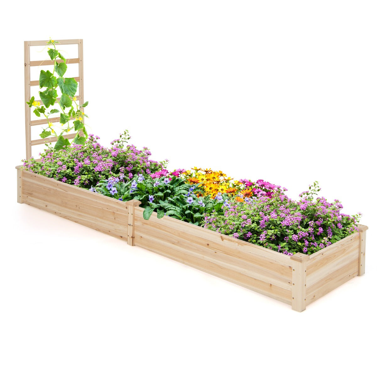 Raised Garden Bed with Planter Box and Trellis for Garden Patio-Natural