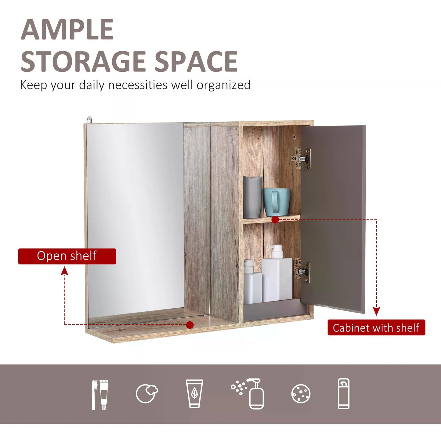 HOMCOM MDF Wall Mounted Bathroom Cabinet w/ Mirror 