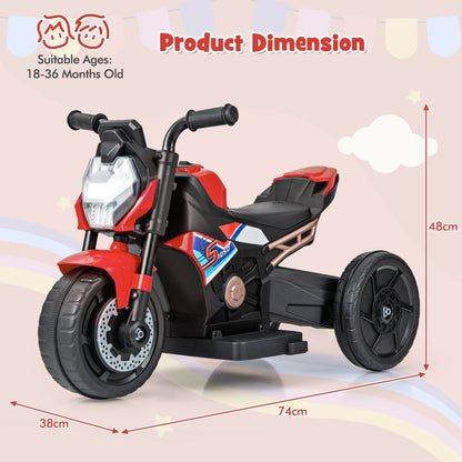 6V Kids Ride-on Motorcycle with 2-wheel/3-wheel Conversion &amp; Detachable Training Wheels-Red