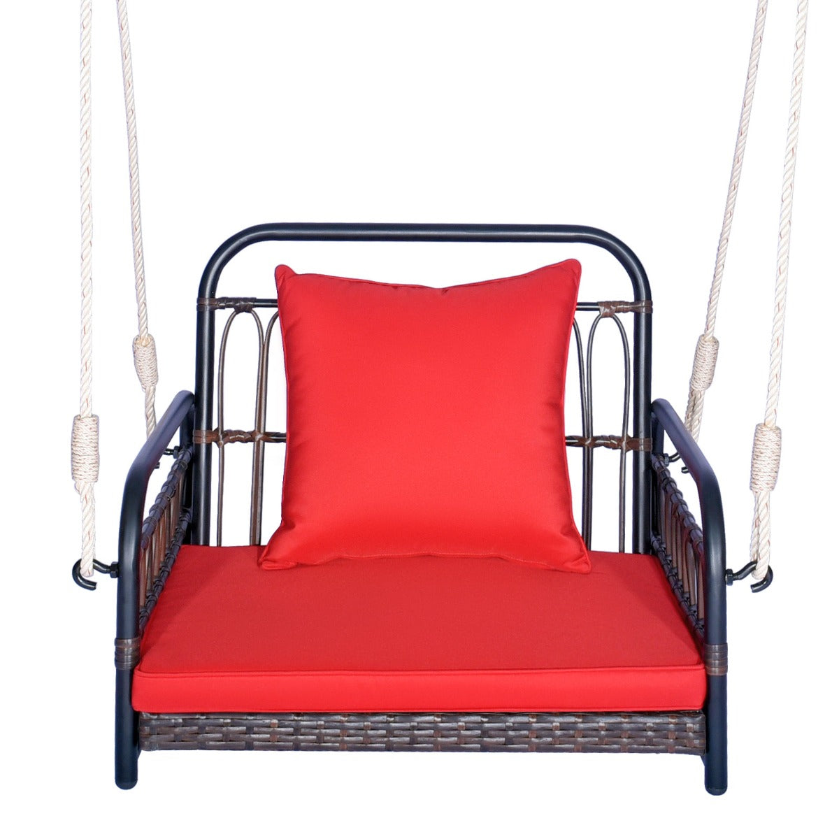 Hanging Porch Swing Chair with Back & Seat Cushion-Red