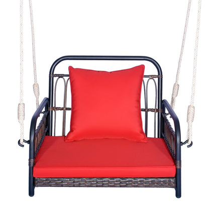 Hanging Porch Swing Chair with Back & Seat Cushion-Red