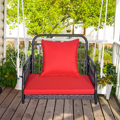 Hanging Porch Swing Chair with Back & Seat Cushion-Red