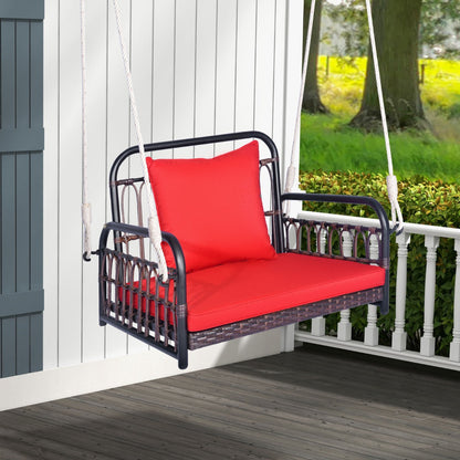 Hanging Porch Swing Chair with Back & Seat Cushion-Red