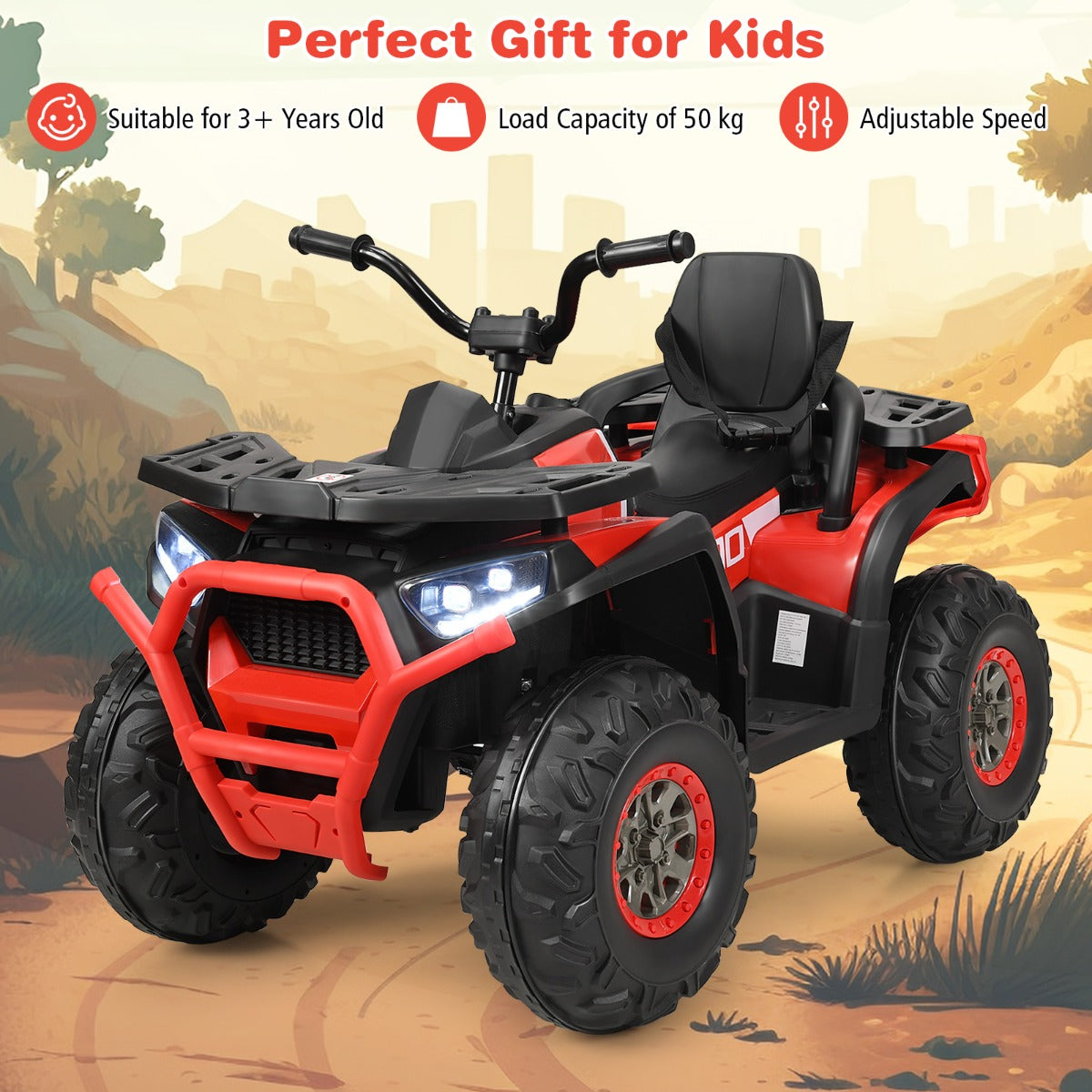 12V Kids Electric 4-Wheeler ATV Quad Ride On Car Toy with LED Lights and Music-Red