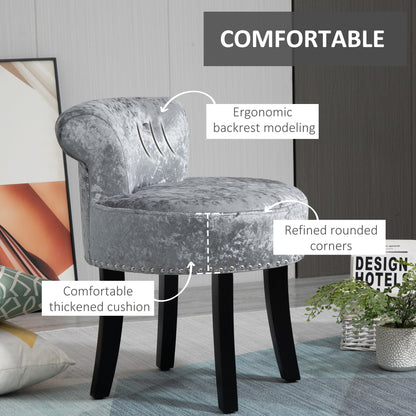 HOMCOM Dressing Table Stool with Rubber Wood Legs Ice Velvet Makeup Seat Dressing Chair for Living Room Dressing Room Bedroom, Grey