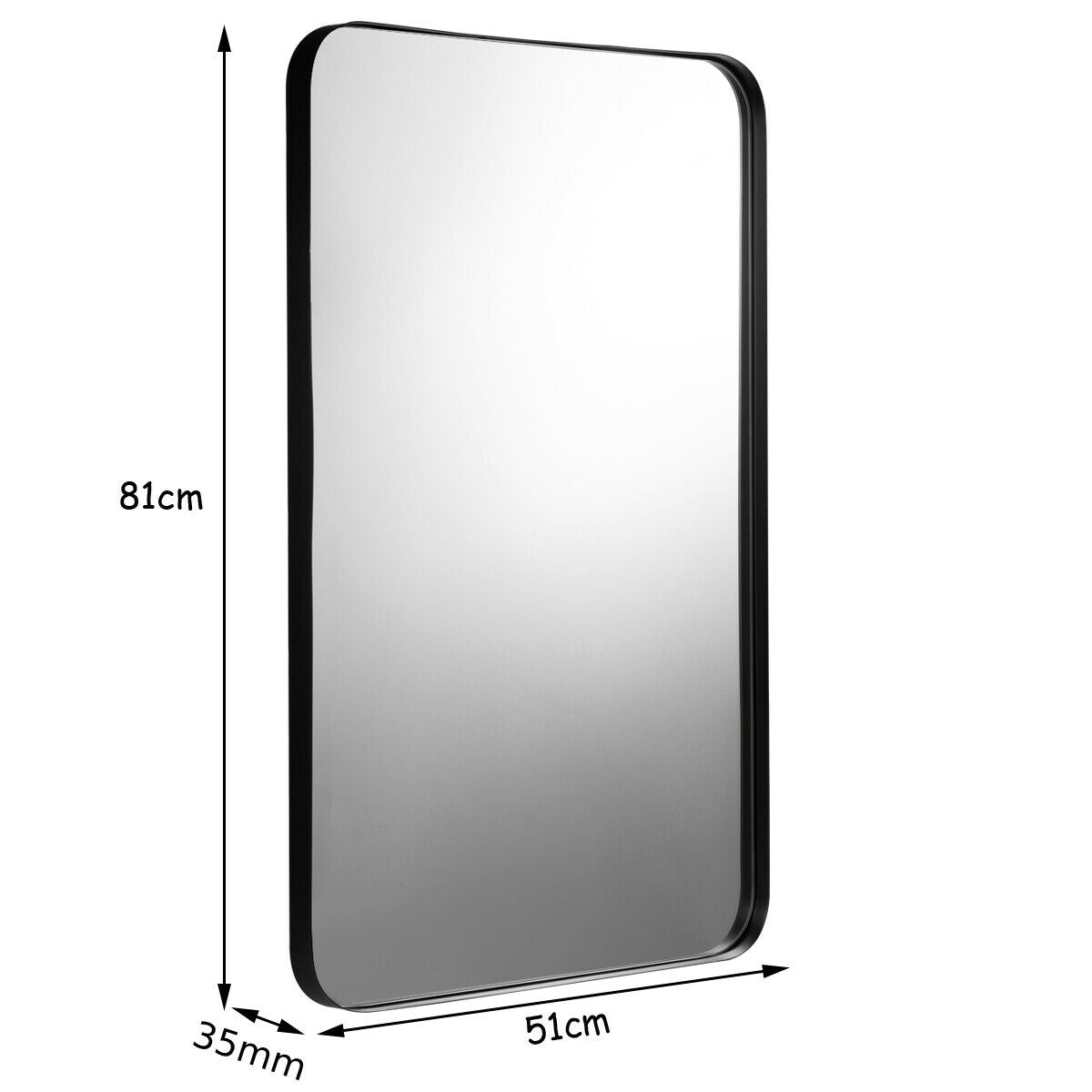 Bathroom Wall Mirror with Rounded Corner for Washroom-Black