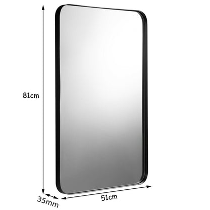 Bathroom Wall Mirror with Rounded Corner for Washroom-Black