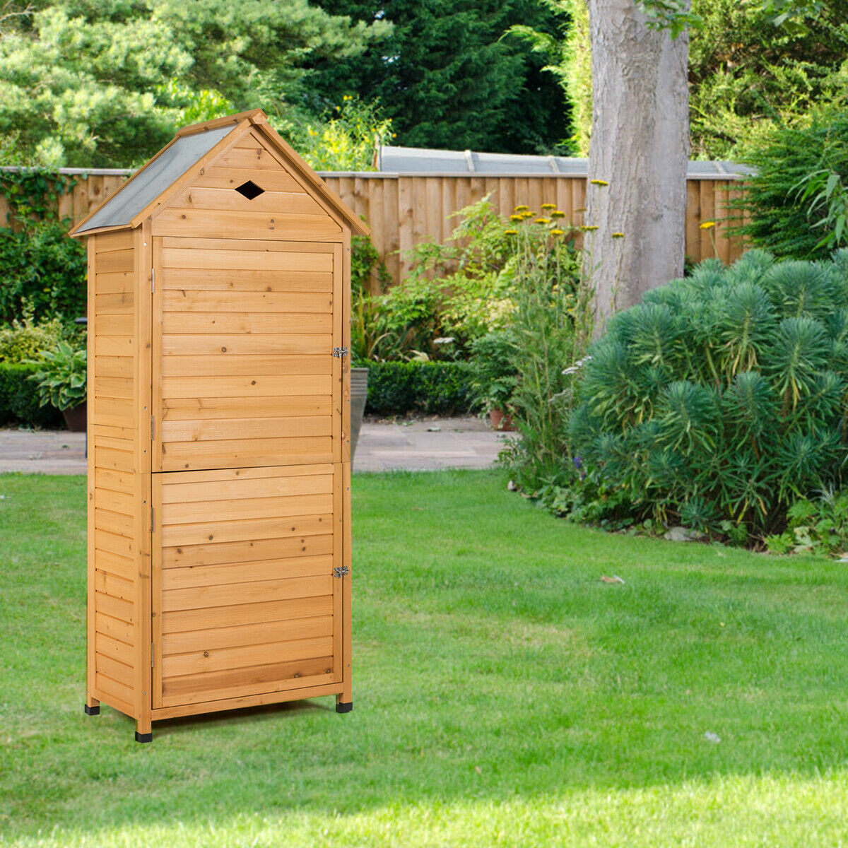 Wooden Garden Shed with Lockable Double Doors and Slope Roof