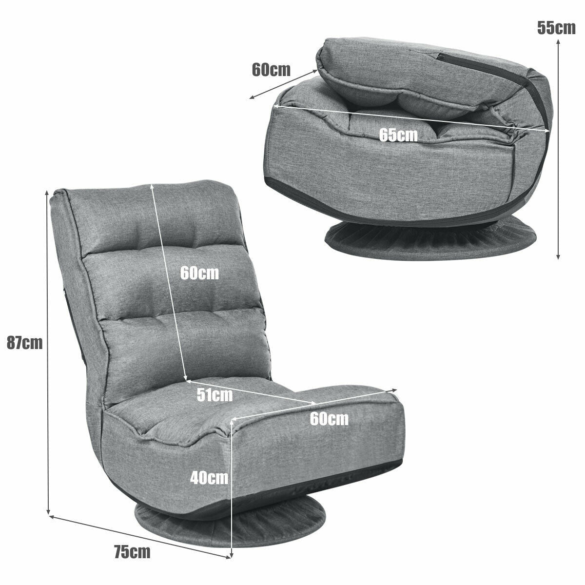 Ergonomic Lazy Chair with a 360 Degree Swivel-Grey