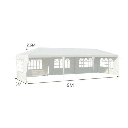 3 x 9M Gazebo Canopy Pop-up Waterproof Garden Wedding Party Tent-White