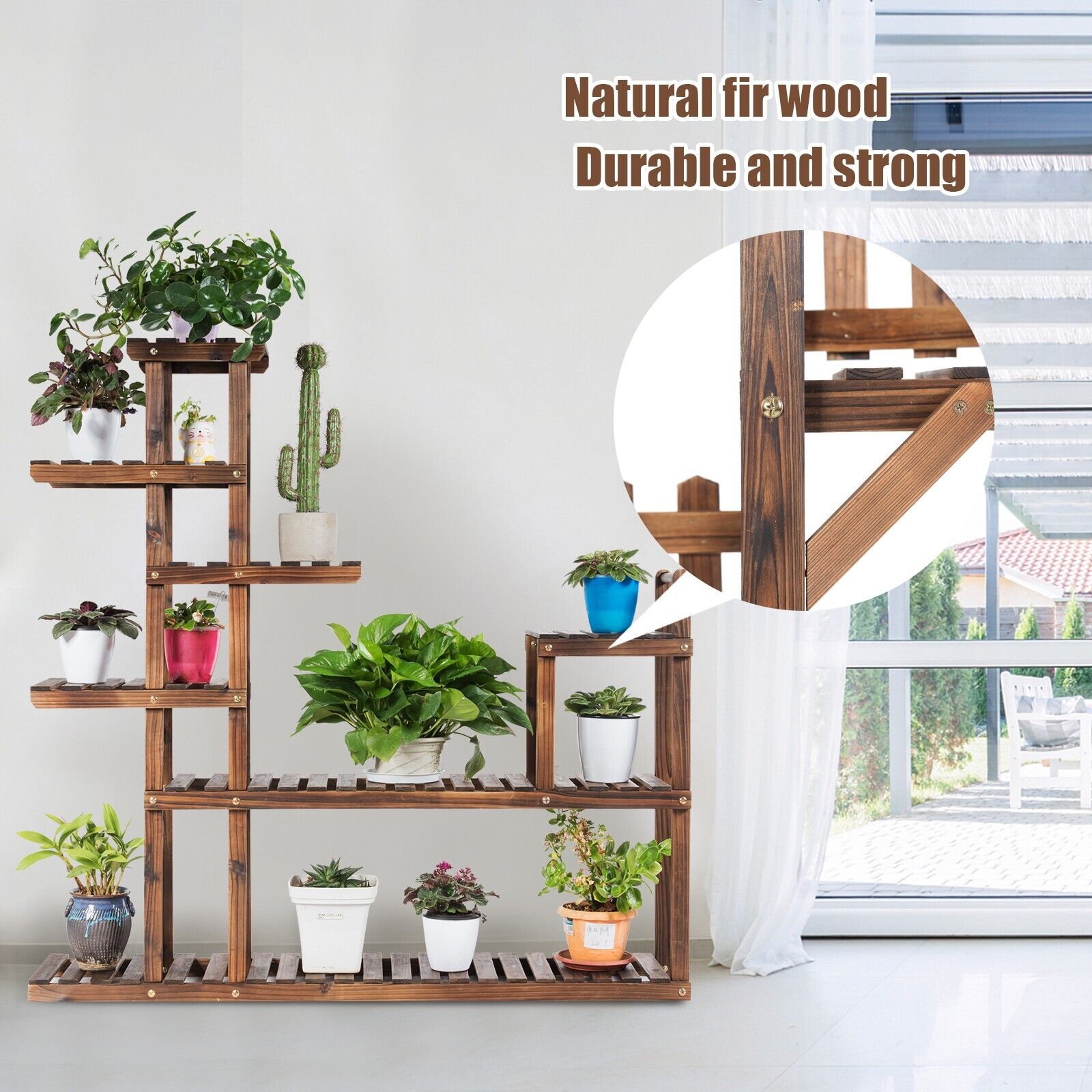 16 Potted Wooden Plant Stand for Indoor Outdoor Patio