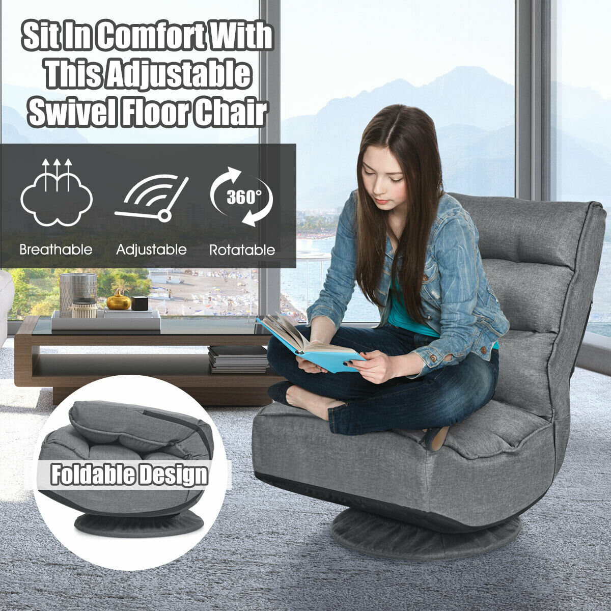 Ergonomic Lazy Chair with a 360 Degree Swivel-Grey