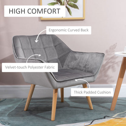 HOMCOM Armchair Accent Chair Wide Arms Slanted Back Padding Iron Frame Wooden Legs Home Bedroom Furniture Seating Grey