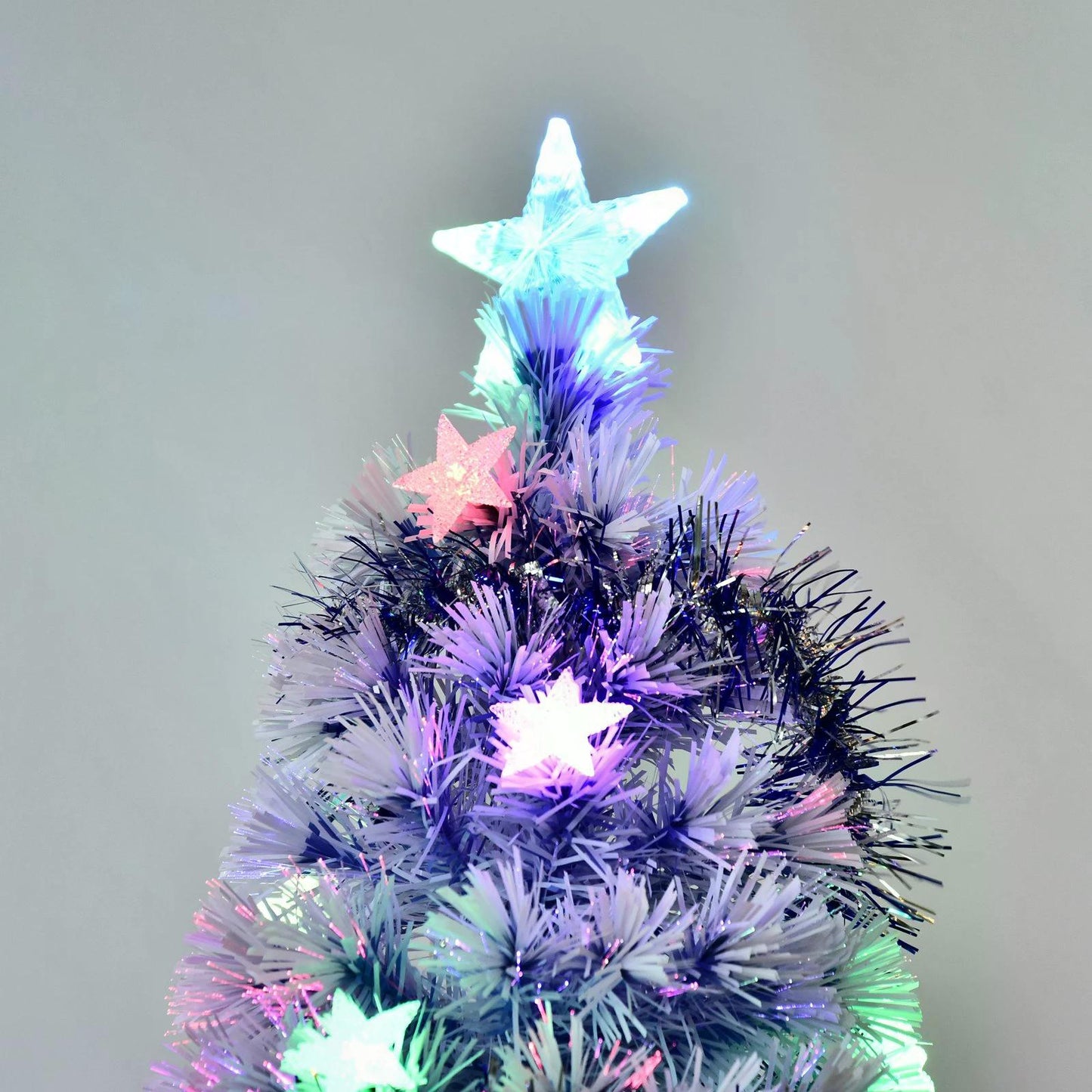 HOMCOM Artificial Fibre Optic Christmas Tree Seasonal Decoration w/ 20 LED Lights Pre-Lit Easy Store White Blue 5FT