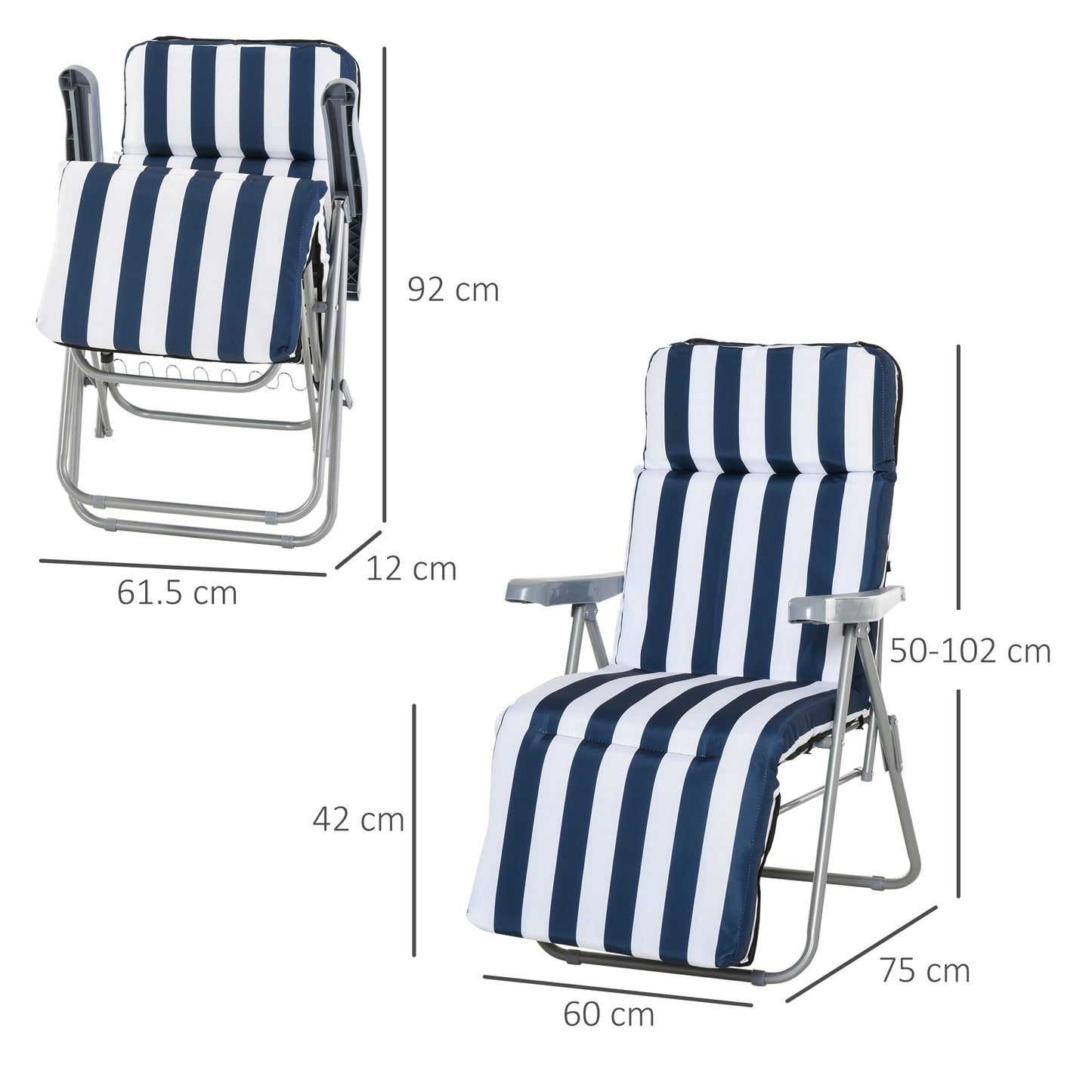 Outsunny Set of 2 Garden Patio Outdoor Sun Recliners Loungers Folding Foldable Multi Position Relaxers Chairs with Cushions Fire Retardant Sponge Blue