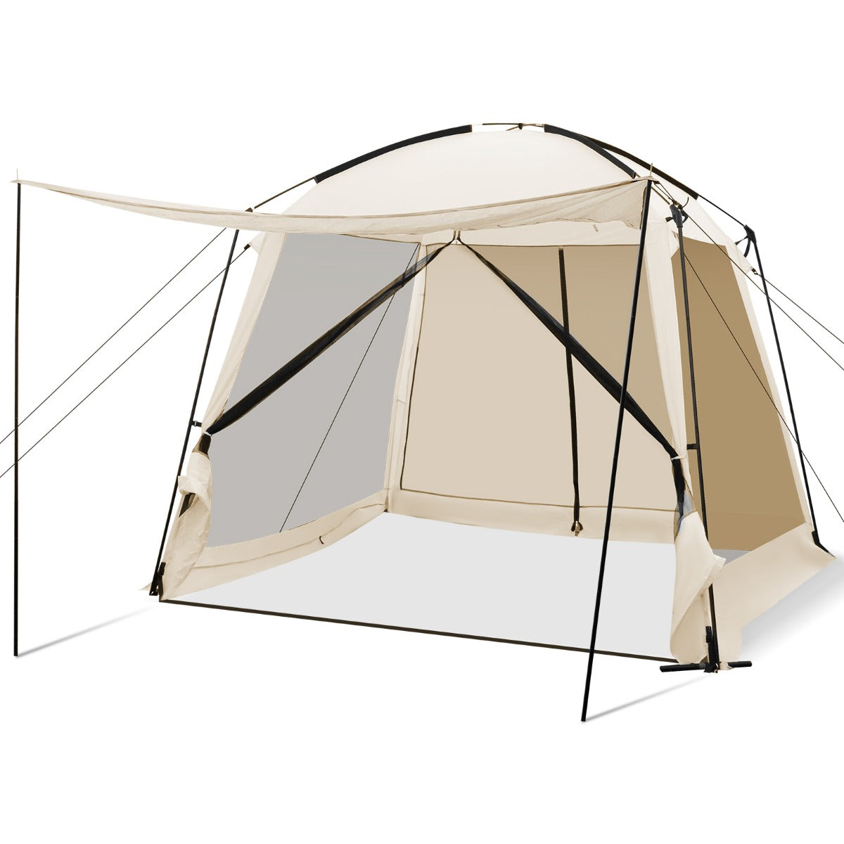 300 x 300 cm Screened Canopy Tent with Vestibule and Zippered Door-Beige