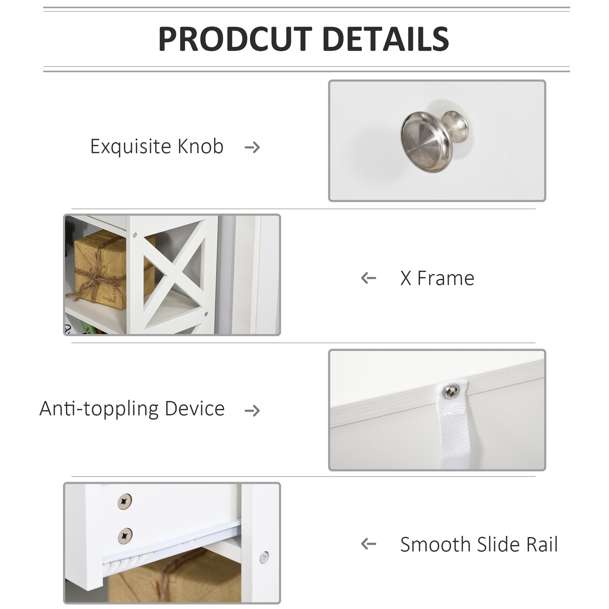 HOMCOM Console Table Side Desk w/ Shelves Drawers Open Top X Support Frame Living Room Hallway Home Office Furniture White