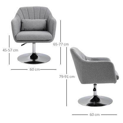 HOMCOM Swivel Accent Chair Contemporary Vanity Armchair with Adjustable Height Thick Cushion Lumbar Support Armrest for Bedroom