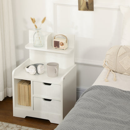 HOMCOM Bedside Table with 2 Drawers and Storage Shelves for Living Room Bedroom Accent Table Small Cabinet, White