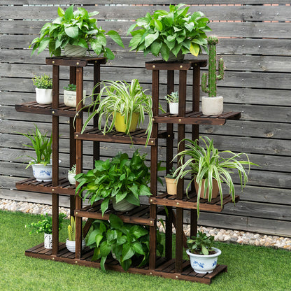 9 Tier Wood Plant Stand for 18 Potted Plants for Indoor and Outdoor