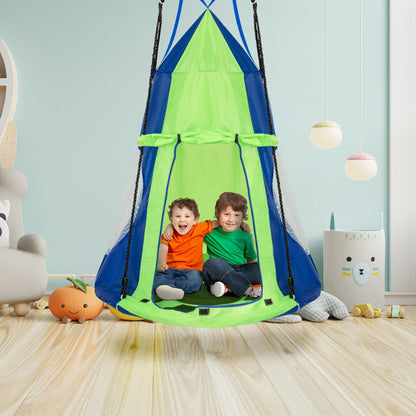 2-in-1 Kids Nest Swing with Detachable Play Tent-Green