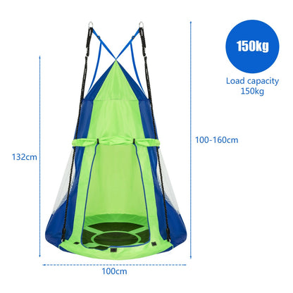 2-in-1 Kids Nest Swing with Detachable Play Tent-Green