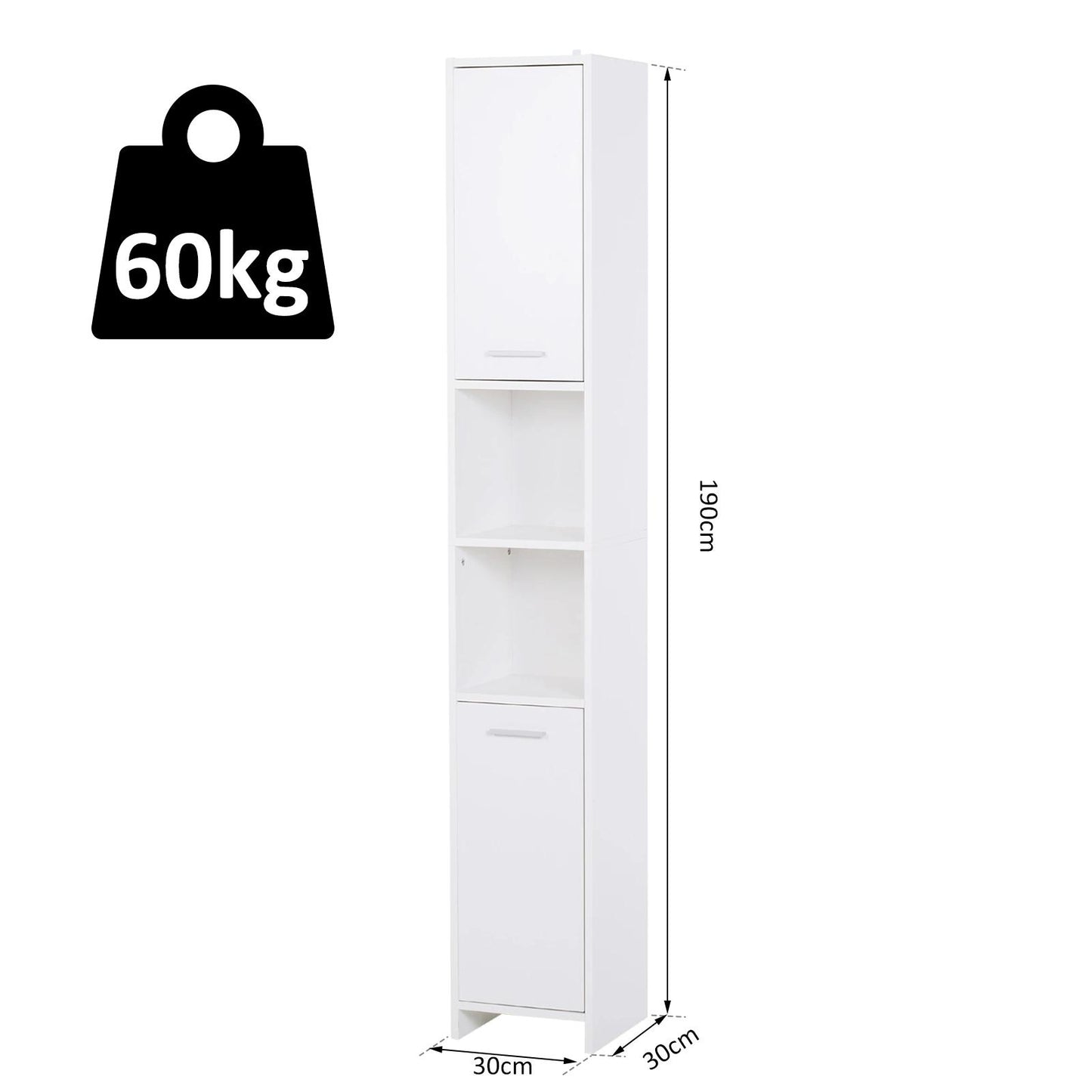 HOMCOM Slim Bathroom Tall Cabinet, High Floor Cabinet Unit for Bathroom, Freestanding Storage Cabinet with 2 Doors and Adjustable Shelves, White