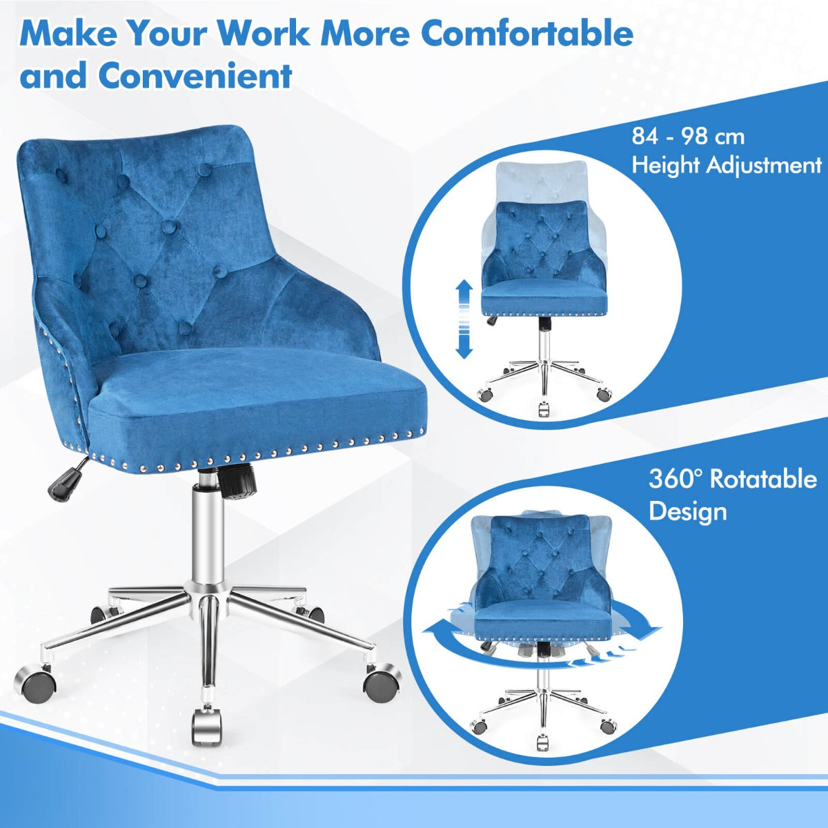 Adjustable 360° Swivel Accent Armchair-Blue