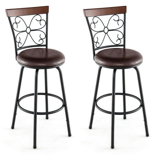 Swivel Bar Stool Set of 2 with Adjustable Height, Cozy Seat and Backrest