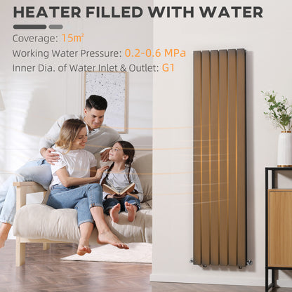 HOMCOM Wall-mounted Heater Water-filled Heat, Centralised Space Heater, Horizontal Designer Radiators, for Bedroom Home Office, Grey