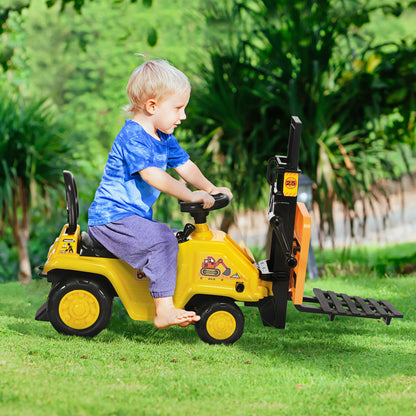 HOMCOM Kids Ride on Forklift Truck with Fork and Tray, Ride on Tractor with Under Seat Storage, Treaded Wheels, No Power Design, Controllable Level