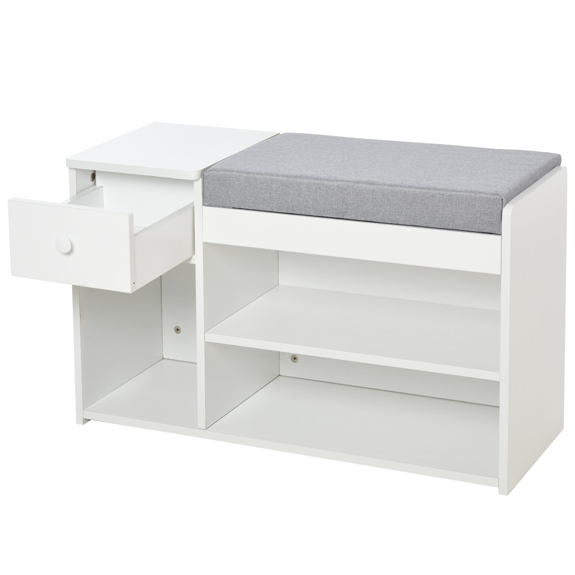 HOMCOM Multi-Storage Shoe Bench w/ Drawer 3 Compartments Cushioned Home Organisation Furniture Tidy Boots Hallway Entryway White