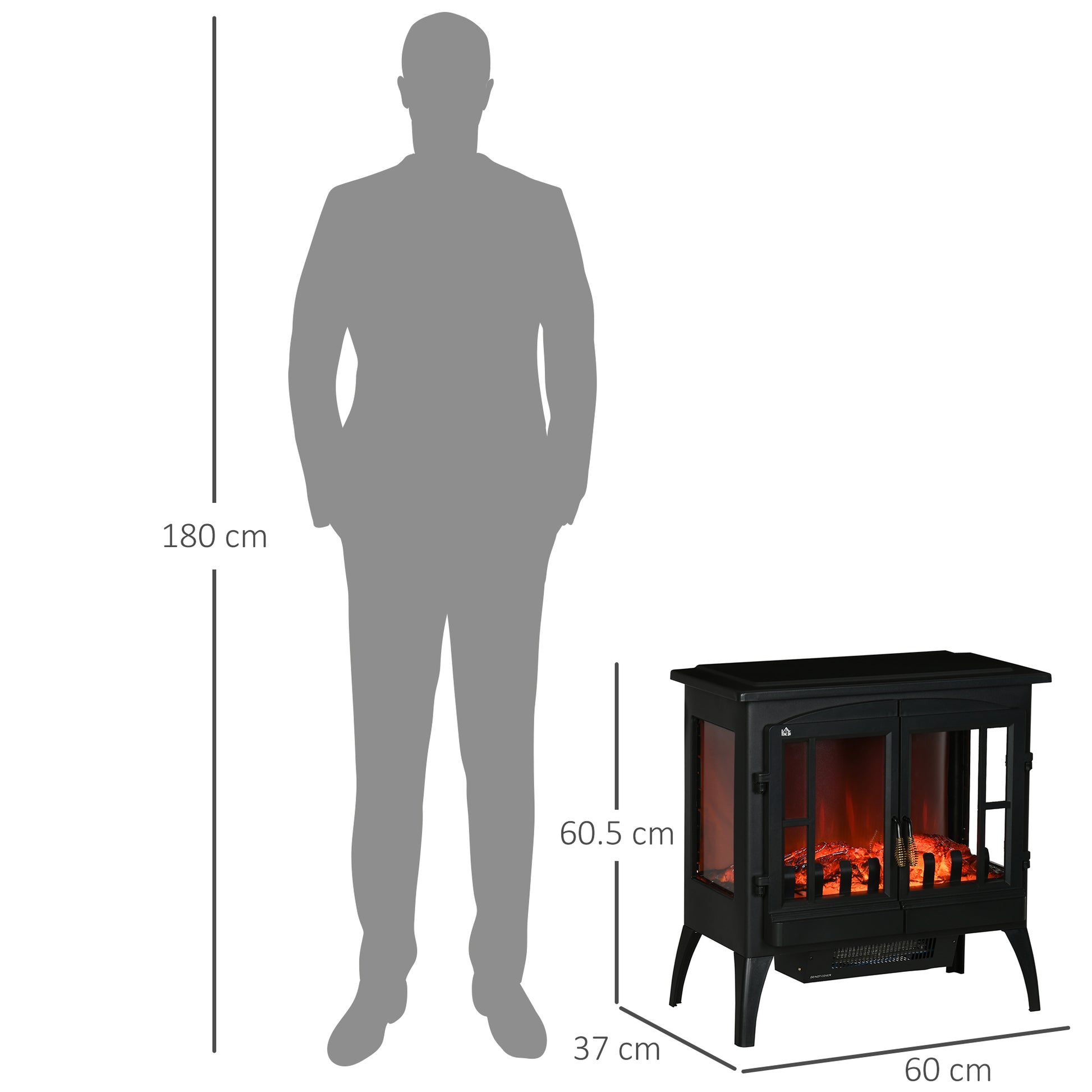 HOMCOM 3-Sided Electric Fireplace Heater, Quiet Freestanding Fire Stove with LED Flame Effect, Level-less Temperature Control, Overheating Protection